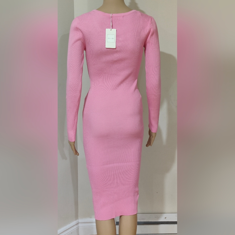 Pink Long Sleeve Ribbed Dress - Picture 3 of 3